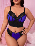 Taglie Forti Set lingerie pizzo a contrasto con ferretto