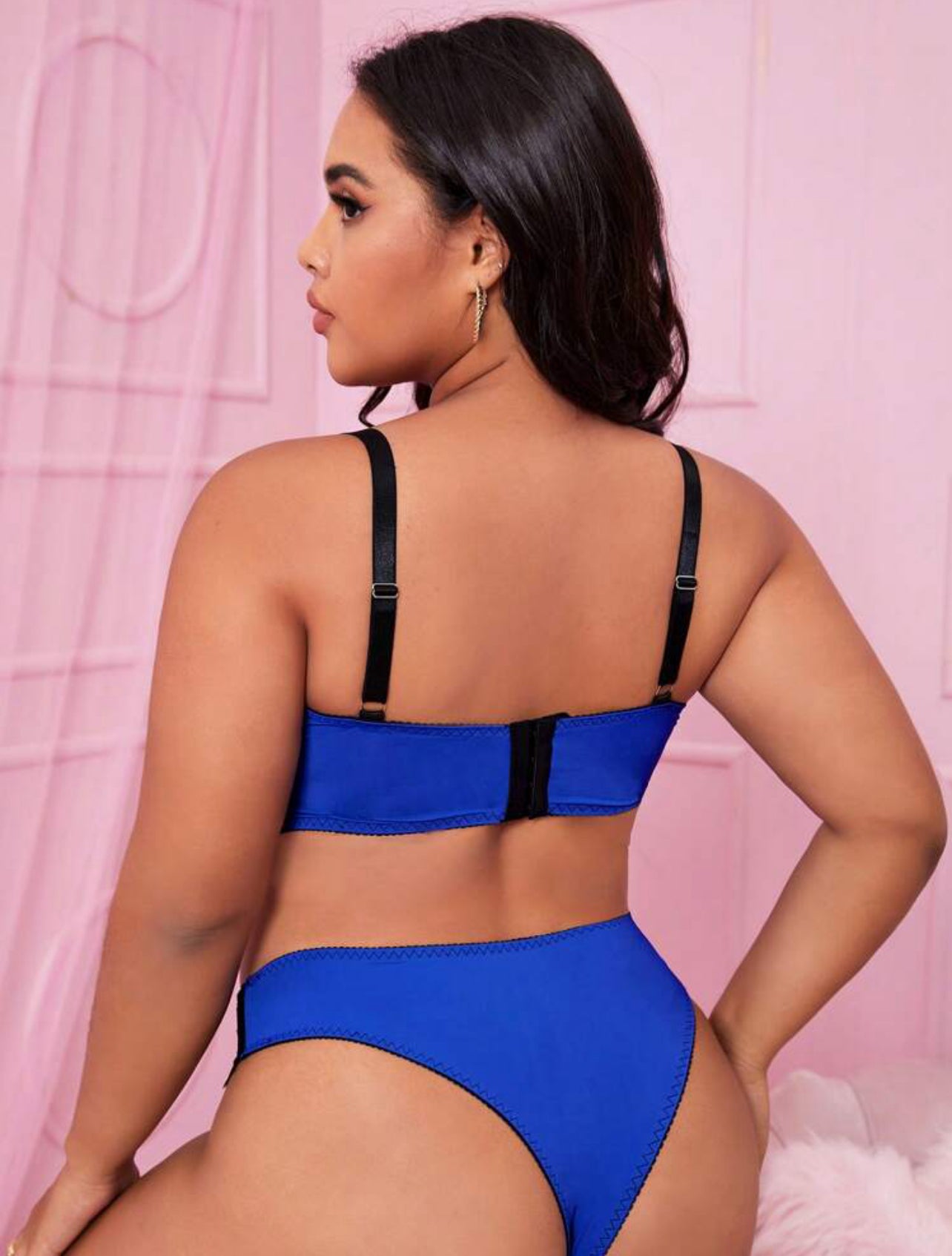 Taglie Forti Set lingerie pizzo a contrasto con ferretto