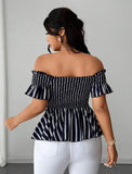 Blusa a spalle scoperte con fiocco e righe, taglie comode