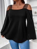 Maglietta casual oversize in maglia morbida, scollo quadrato, maniche a pipistrello, maniche lunghe, con fiocco sul davanti, per taglie forti