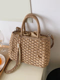 Borsa Di Paglia Portatile E Leggera Con Decorazioni In Nappa E Coulisse