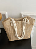 Borsa da spalla in stile di treccia di paglia di grande capacità, design alla moda e semplice, con cinturino singolo, adatta per pendolarismo quotidiano e vacanze, accessori estivi essenziali per donne, per scuola, portatile, pieghevole, grande capacità,