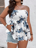 Top tubo plissettato stile boho con stampa floreale da taglie comode per l'estate