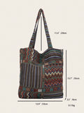 Borsa a tracolla in lino con motivo a quadri con disposizione casuale, stile bohemién retrò e vintage