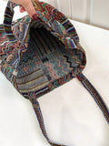 Borsa a tracolla in lino con motivo a quadri con disposizione casuale, stile bohemién retrò e vintage