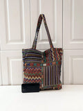 Borsa a tracolla in lino con motivo a quadri con disposizione casuale, stile bohemién retrò e vintage