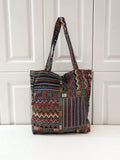 Borsa a tracolla in lino con motivo a quadri con disposizione casuale, stile bohemién retrò e vintage