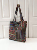 Borsa a tracolla in lino con motivo a quadri con disposizione casuale, stile bohemién retrò e vintage