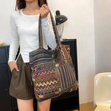 Borsa a tracolla in lino con motivo a quadri con disposizione casuale, stile bohemién retrò e vintage
