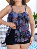 Costume da bagno tankini con stampa casuale, spalline sottili e spacco laterale per donne in taglie comode