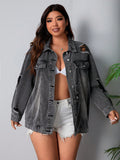 Giacca Di Jeans Ampia Rattoppata Da Donna Taglie Forti