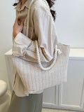 Borsa da spalla in stile di treccia di paglia di grande capacità, design alla moda e semplice, con cinturino singolo, adatta per pendolarismo quotidiano e vacanze, accessori estivi essenziali per donne, per scuola, portatile, pieghevole, grande capacità,