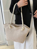 Borsa da spalla in stile di treccia di paglia di grande capacità, design alla moda e semplice, con cinturino singolo, adatta per pendolarismo quotidiano e vacanze, accessori estivi essenziali per donne, per scuola, portatile, pieghevole, grande capacità,