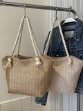 Borsa da spalla in stile di treccia di paglia di grande capacità, design alla moda e semplice, con cinturino singolo, adatta per pendolarismo quotidiano e vacanze, accessori estivi essenziali per donne, per scuola, portatile, pieghevole, grande capacità,