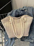 Borsa da spalla in stile di treccia di paglia di grande capacità, design alla moda e semplice, con cinturino singolo, adatta per pendolarismo quotidiano e vacanze, accessori estivi essenziali per donne, per scuola, portatile, pieghevole, grande capacità,