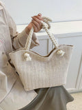 Borsa da spalla in stile di treccia di paglia di grande capacità, design alla moda e semplice, con cinturino singolo, adatta per pendolarismo quotidiano e vacanze, accessori estivi essenziali per donne, per scuola, portatile, pieghevole, grande capacità,