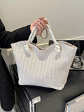Borsa da spalla in stile di treccia di paglia di grande capacità, design alla moda e semplice, con cinturino singolo, adatta per pendolarismo quotidiano e vacanze, accessori estivi essenziali per donne, per scuola, portatile, pieghevole, grande capacità,