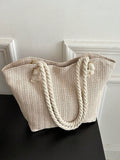 Borsa da spalla in stile di treccia di paglia di grande capacità, design alla moda e semplice, con cinturino singolo, adatta per pendolarismo quotidiano e vacanze, accessori estivi essenziali per donne, per scuola, portatile, pieghevole, grande capacità,