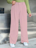 Pantaloni ampi casuali, diritti e larghi, di colore solido per taglie forti con pieghe