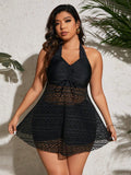 Tankini a punto maglia a contrasto senza maniche con collo Halter e schiena scoperta