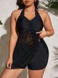 Tankini a punto maglia a contrasto senza maniche con collo Halter e schiena scoperta