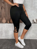 Leggings lunghi estivi da donna taglie forti con taglio incrociato, colore nero