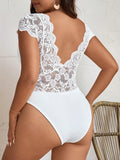 Bodysuit con spalline backless e scollo a V in pizzo taglie comode
