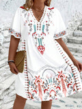 Abito bohémien estivo da donna taglie forti, con stampa floreale, effetto pizzo e patchwork