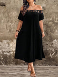 Vestito da donna casual con spalle scoperte, in tinta unita, con bordo in pizzo