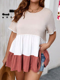 Maglietta larga a maniche corte per donna taglie forti, stile boho con inserti in pizzo e colorata, adatta per l'abbigliamento casual estivo e vacanze