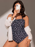 Costume Da Bagno Intero A Pieghe Con Stampe Floreali