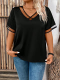 Maglia casual con panello in rete, tinta unita, manica corta, estiva