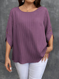 Camicia casual per donna taglia grande, a maniche corte, collo rotondo, tinta unita