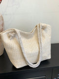 Nuova borsa a spalla oversize di moda, borsa a secchiello in paglia con pizzo a forma di crisantemo