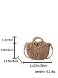 Borsa a mezzaluna con design traforato, borsa da spiaggia alla moda in paglia intrecciata, borsa da vacanza alla moda per l'estate