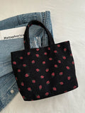Borsa a tracolla di con stampa fragola, grande capacità, multifunzionale, in materiale di velluto a coste, borsa da donna alla moda e carina con fragoline