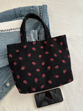Borsa a tracolla di con stampa fragola, grande capacità, multifunzionale, in materiale di velluto a coste, borsa da donna alla moda e carina con fragoline