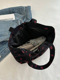 Borsa a tracolla di con stampa fragola, grande capacità, multifunzionale, in materiale di velluto a coste, borsa da donna alla moda e carina con fragoline