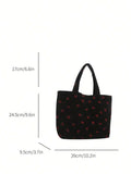 Borsa a tracolla di con stampa fragola, grande capacità, multifunzionale, in materiale di velluto a coste, borsa da donna alla moda e carina con fragoline