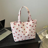 Borsa a tracolla di con stampa fragola, grande capacità, multifunzionale, in materiale di velluto a coste, borsa da donna alla moda e carina con fragoline