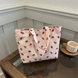 Borsa a tracolla di con stampa fragola, grande capacità, multifunzionale, in materiale di velluto a coste, borsa da donna alla moda e carina con fragoline