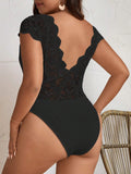 Bodysuit con spalline backless e scollo a V in pizzo taglie comode