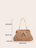 Borsa da spiaggia e da viaggio casual con spalla in tessuto di paglia, tinta unita, design minimalista, borsa da vacanza alla moda per l''estate