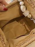 Borsa da spiaggia e da viaggio casual con spalla in tessuto di paglia, tinta unita, design minimalista, borsa da vacanza alla moda per l''estate