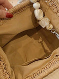 Borsa da spiaggia e da viaggio casual con spalla in tessuto di paglia, tinta unita, design minimalista, borsa da vacanza alla moda per l''estate