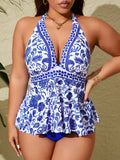 Tankini estivo di da 2 pezzi con stampa posizionata, taglie comode