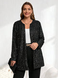 Cardigan ampio con paillettes decorative sul davanti in colore unito