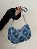 Nuova borsa a tracolla donna baguette in denim, borsa alla moda alla moda