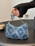 Nuova borsa a tracolla donna baguette in denim, borsa alla moda alla moda