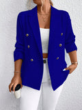 Blazer elegante per donna taglie forti, a doppio petto, con colletto a revers, manica lunga, colore unito, autunnale